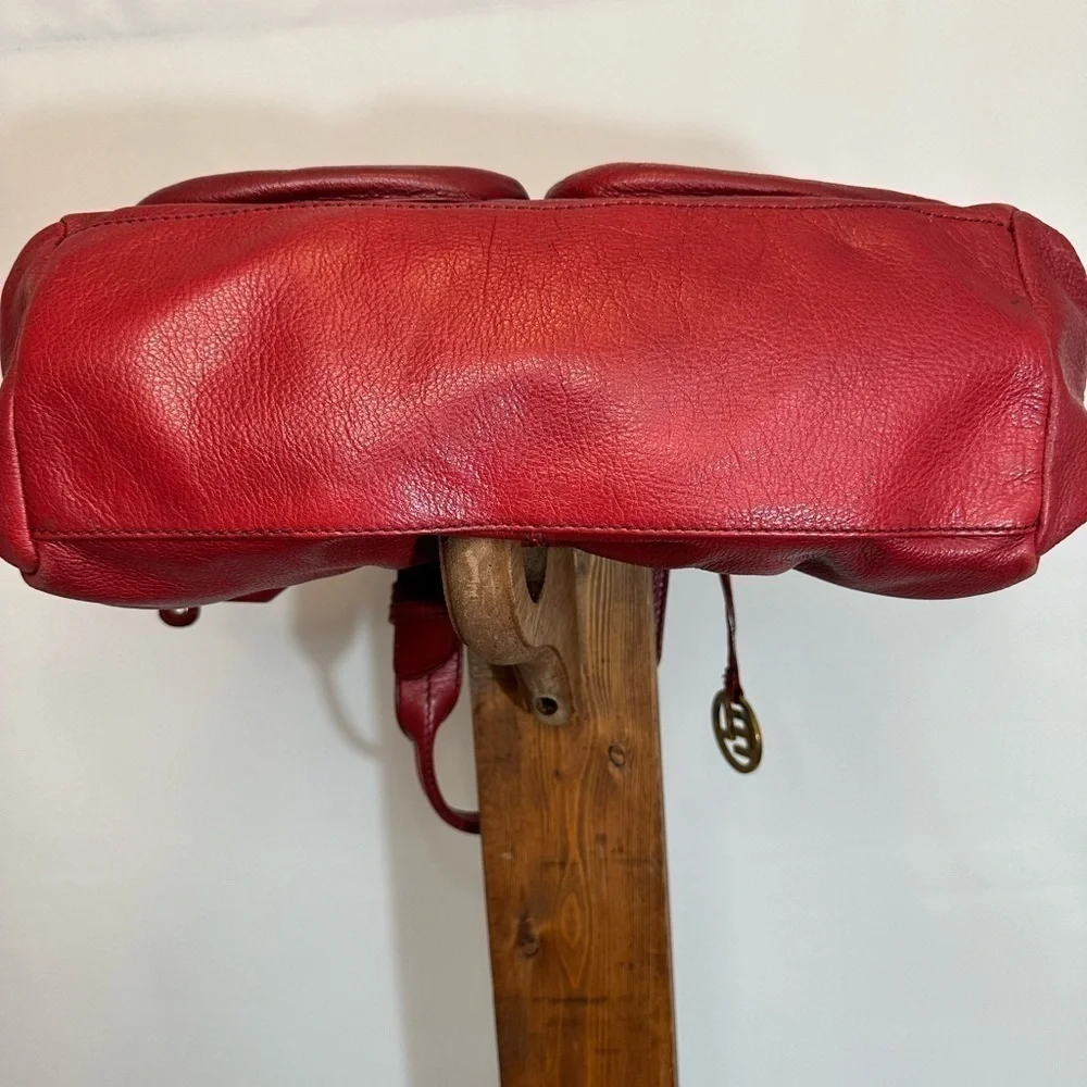 Elliott Lucca Womens Leather Hobo Handbag Shoulder Bag Weave Pockets Burgundy